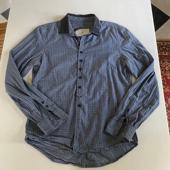 Diesel blue button front shirt with leather collar M - Picture 1 of 4